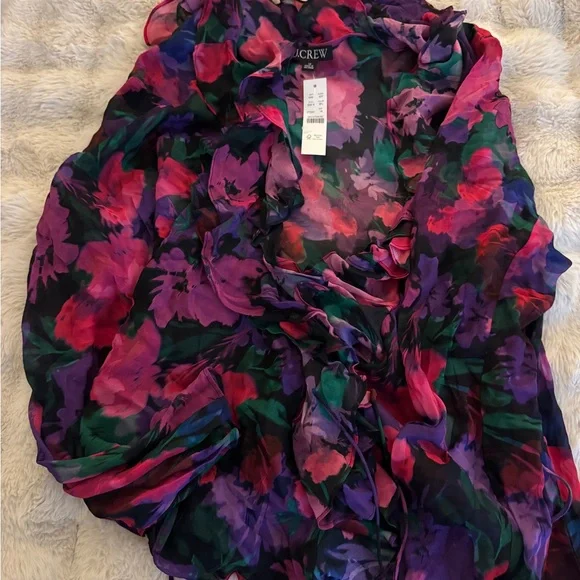 J. Crew Ruffle wrap top in dark floral chiffon blend - Picture 3 of 3